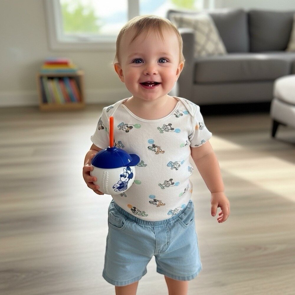 Vintage Boy Toddler Disney Lot Shirt, Cup W Straw Mickey Mouse 24 M. 2t See Pics